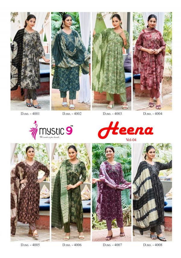 Mystic 9 Heena Vol 4 Rayon Kurti Bottom With Dupatta Collection